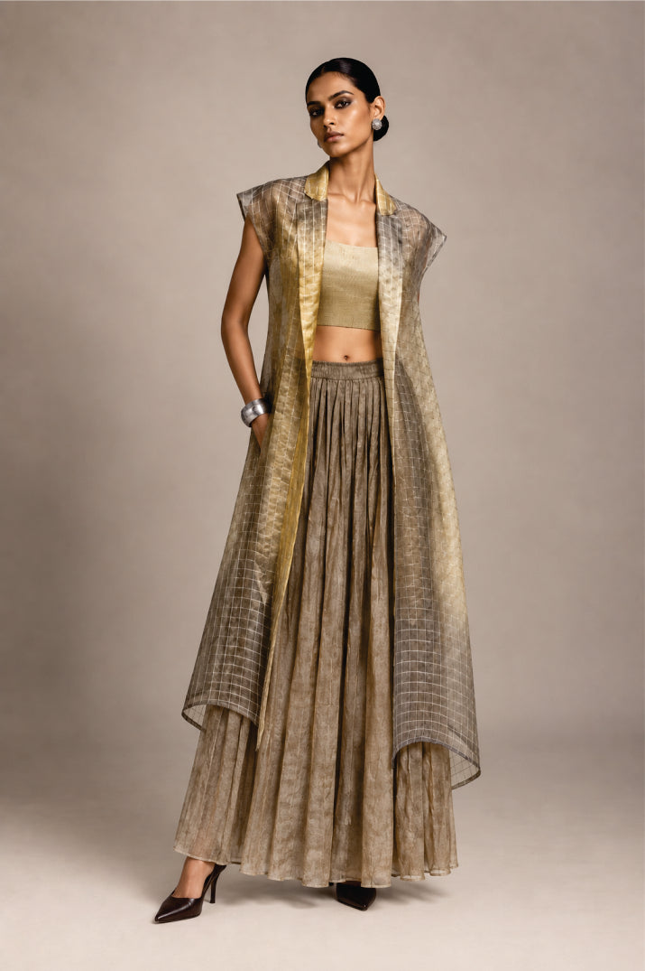 Gold Ombre Jacket & Skirt Set.