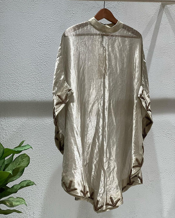 Silver Tissue Embroidered Batwing Cape