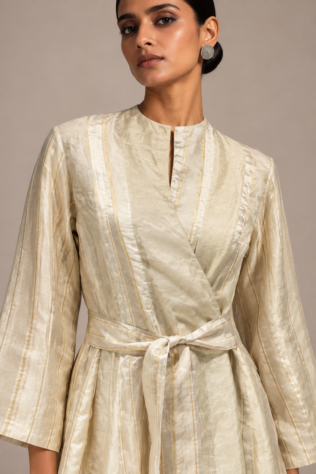 Ivory Panel Belted Wrap Dress & Pants
