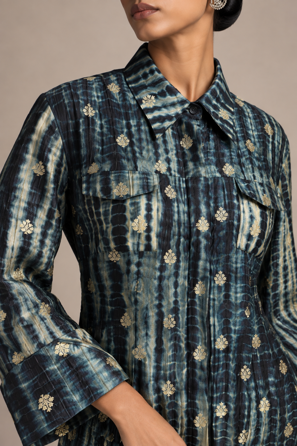 Black Benarasi & Shibori Shirt Dress and Skirt