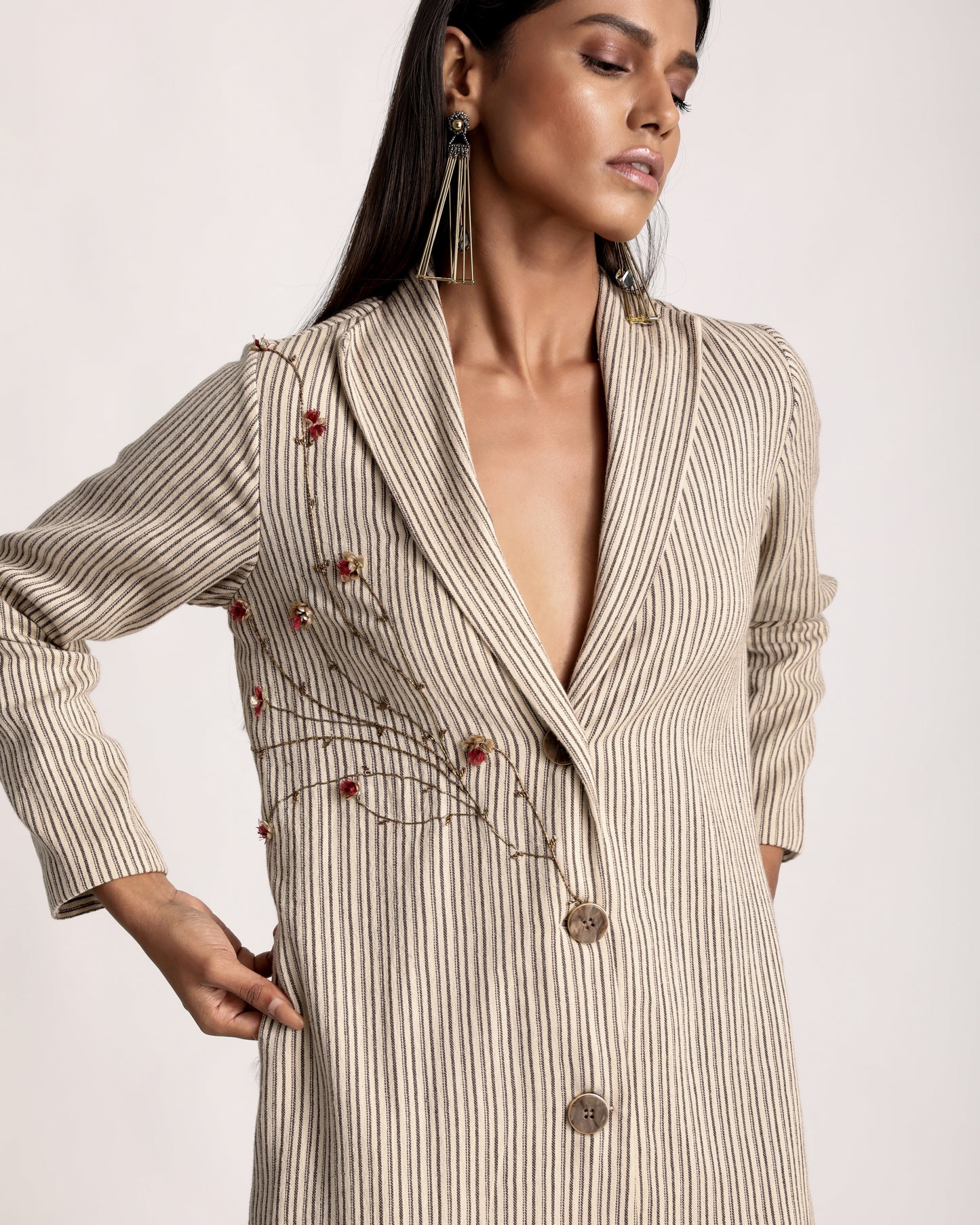 Embroidered Striped Blazer Dress