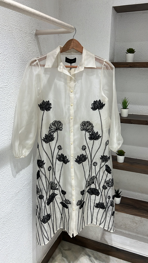 Vintage Lotus Embroidered Dress
