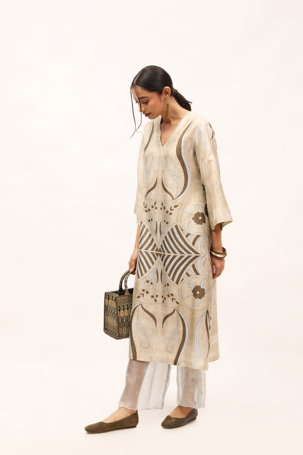 Handloom Silk Tunic With Floral Motifs