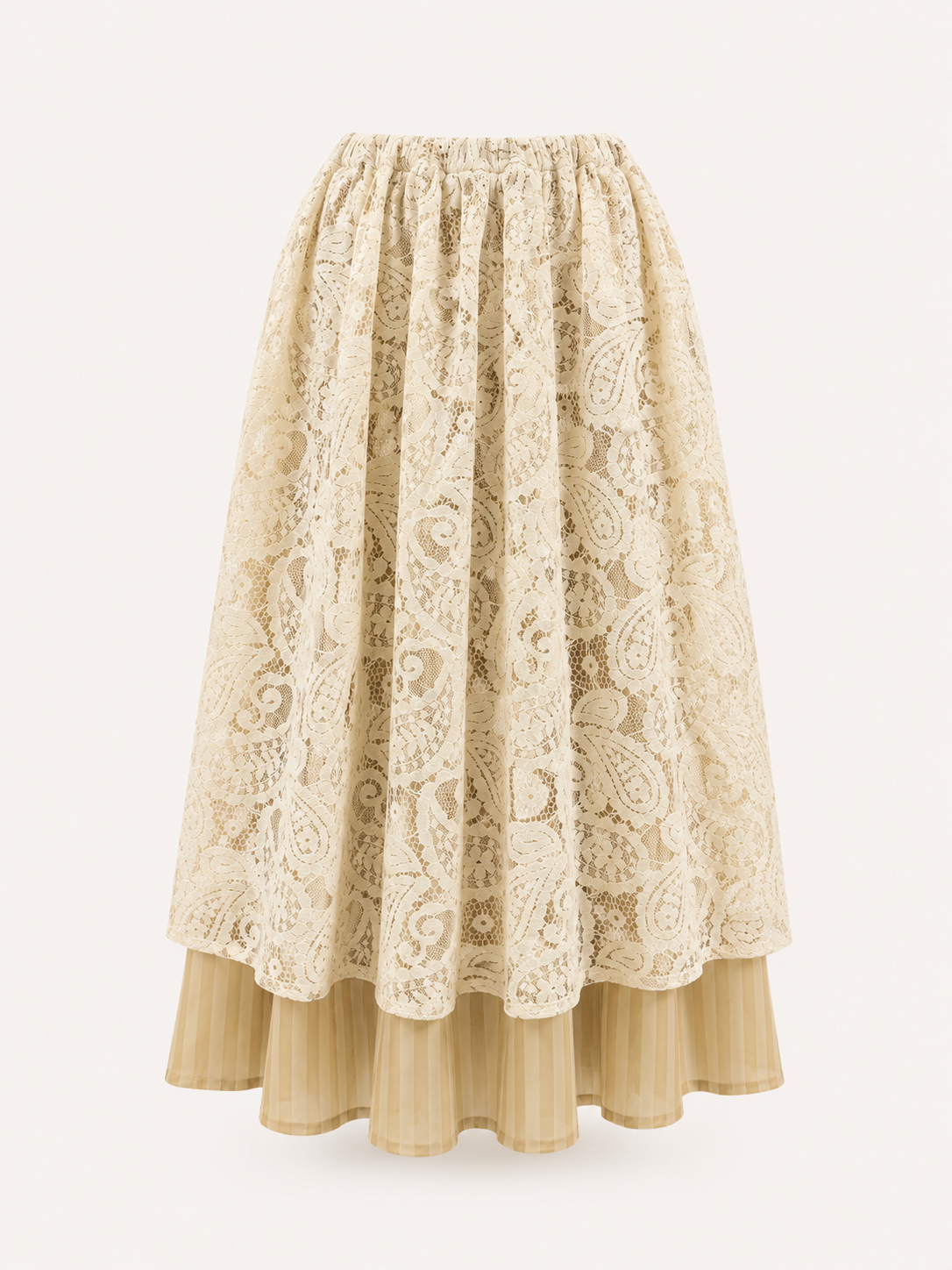 Ivory Lace Overlay Stripe Skirt
