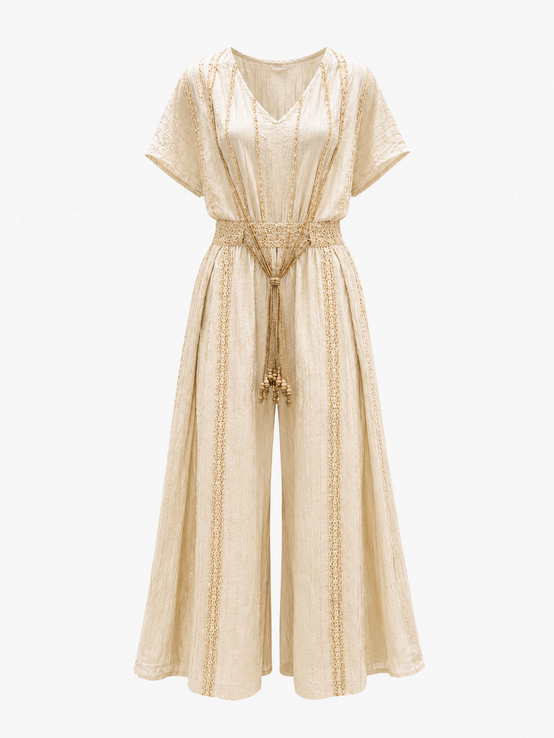 Ivory Crushed Cotton Net Trousers