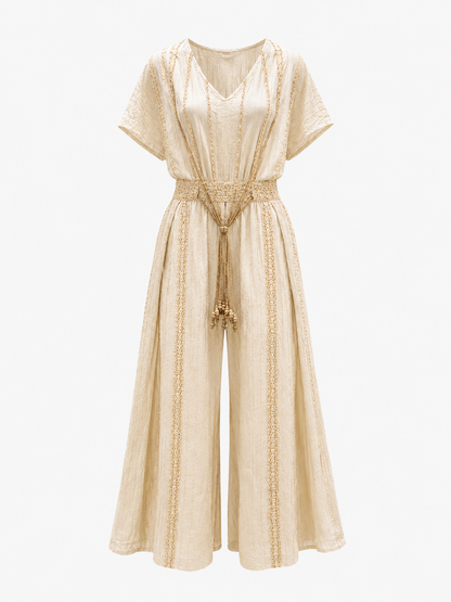 Ivory Crushed Cotton Net Trousers