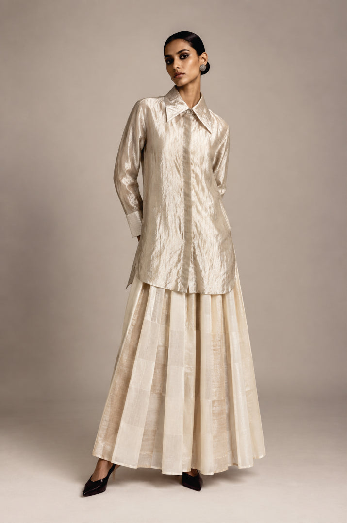 Silver Tissue Shirt & Ivory Skirt