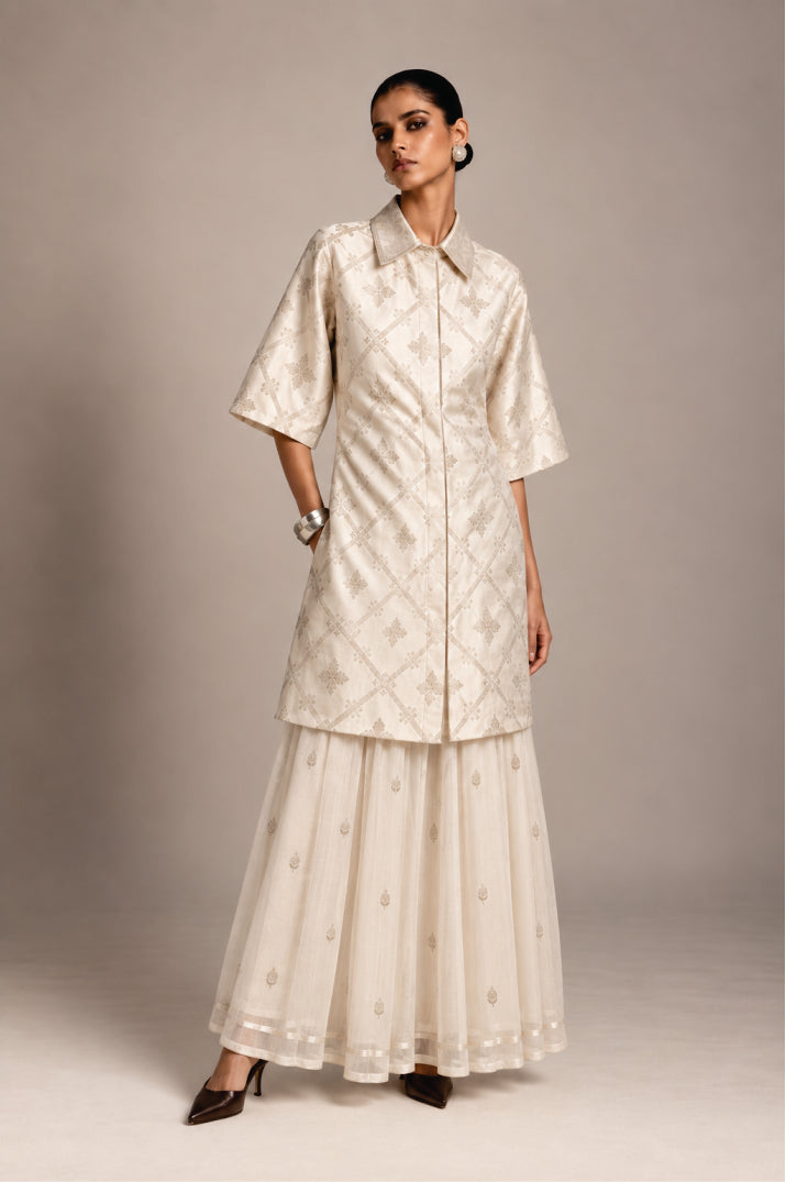 Ivory Silk Shirt & Skirt set.