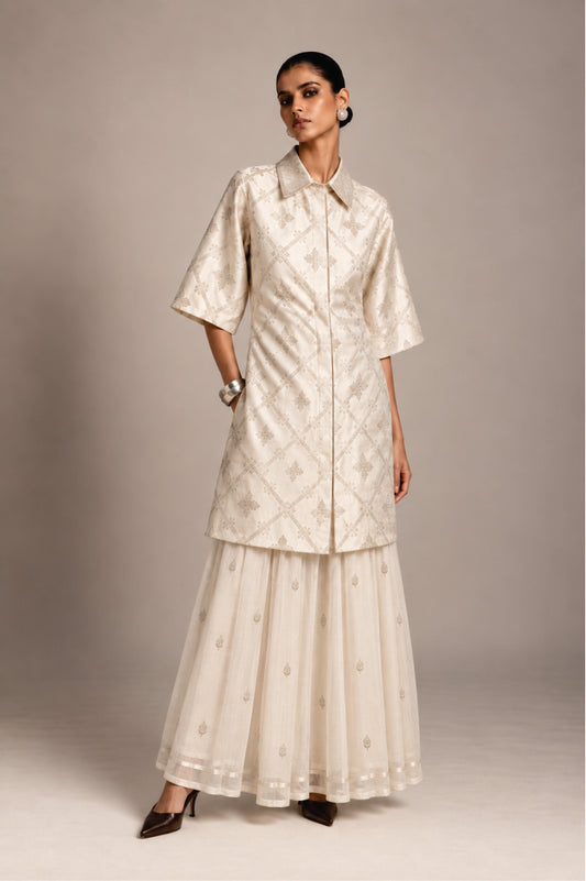 Ivory Silk Shirt & Skirt set.