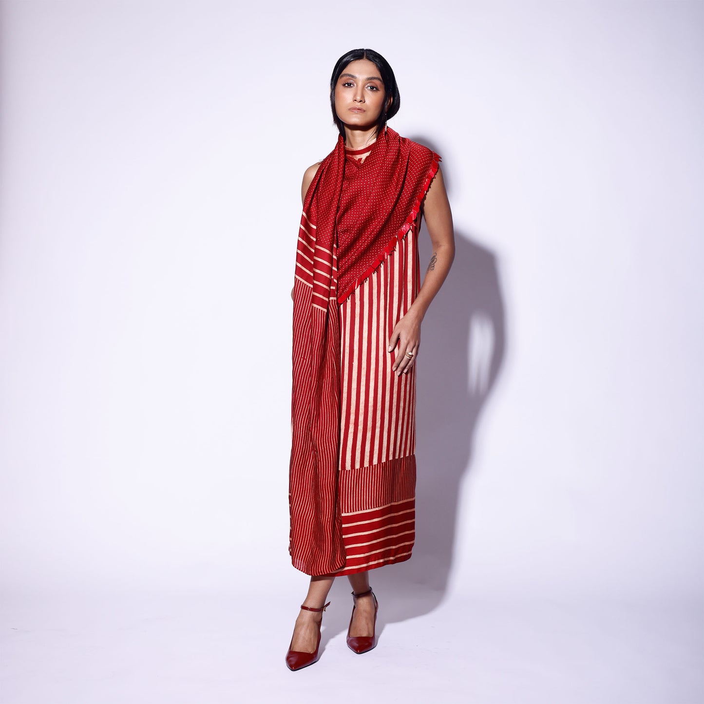 Red Stripe Polka Scarf Dress