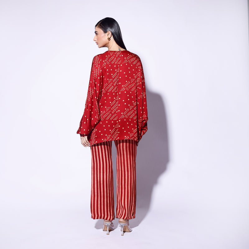 Red Printed Batwing Top