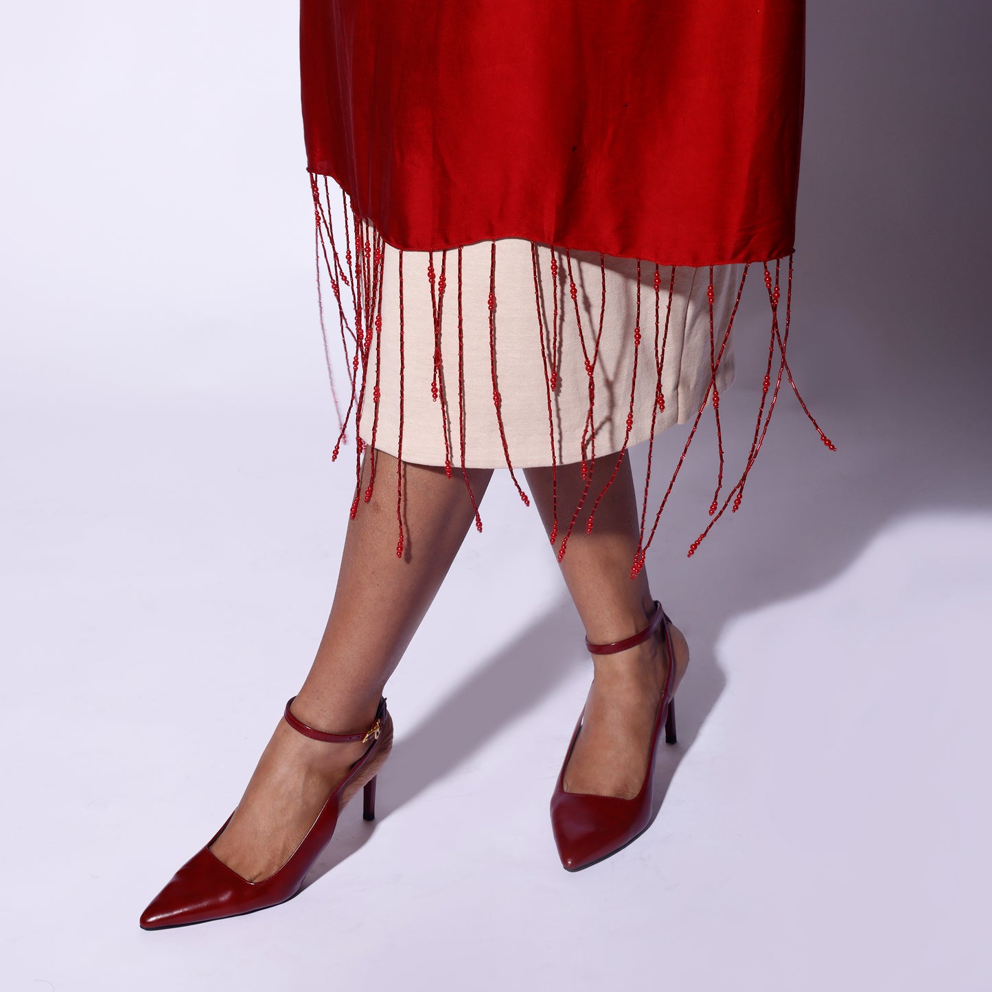 Red Circle Knit Fringed Dress