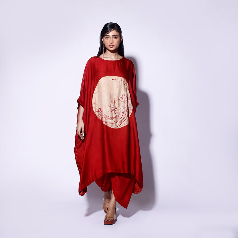 Red Circle Embroidered Kaftan