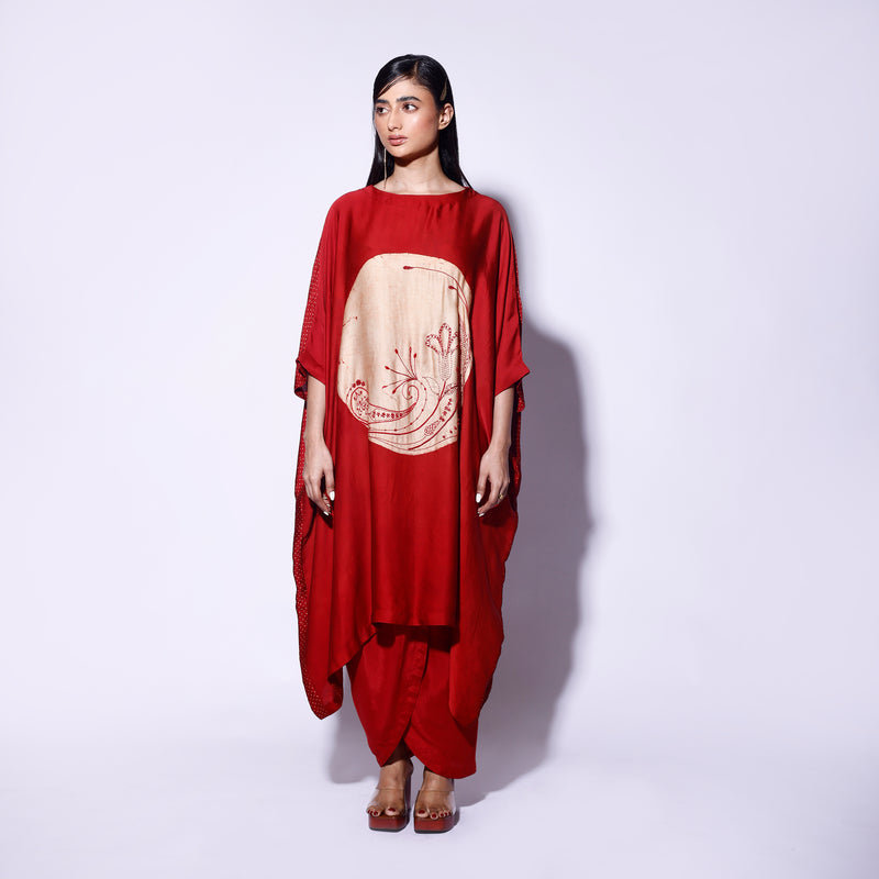 Red Circle Embroidered Kaftan