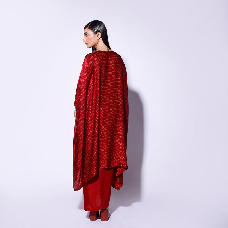 Red Circle Embroidered Kaftan