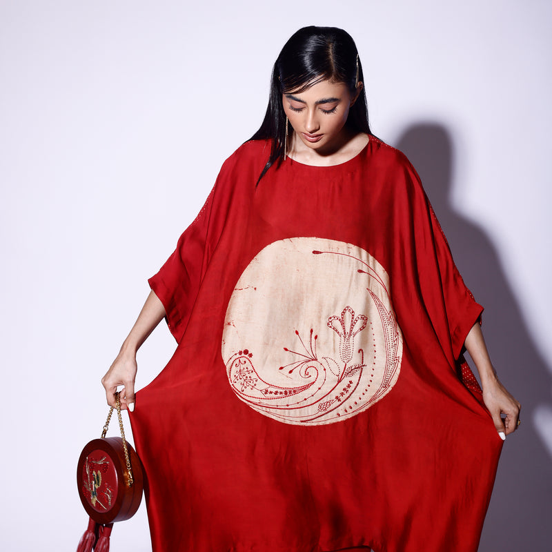 Red Circle Embroidered Kaftan