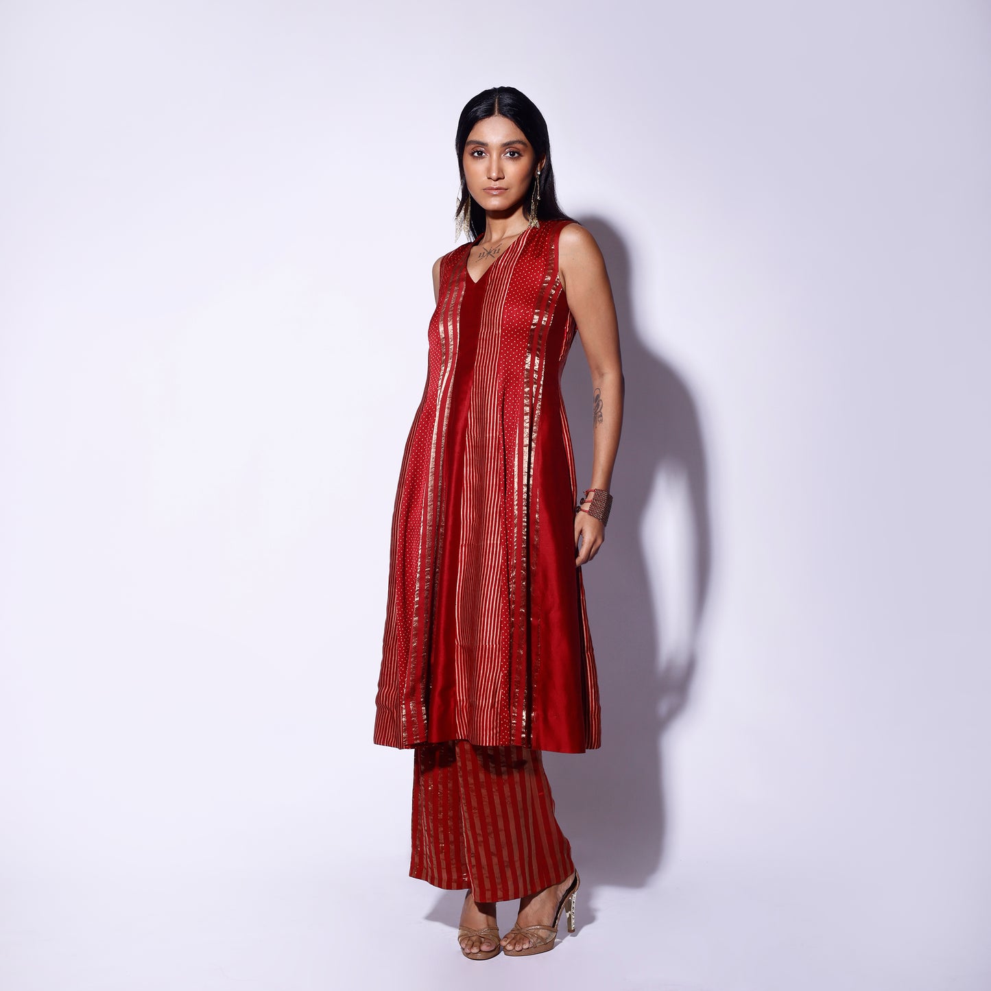 Red Panel Dress Pant Set