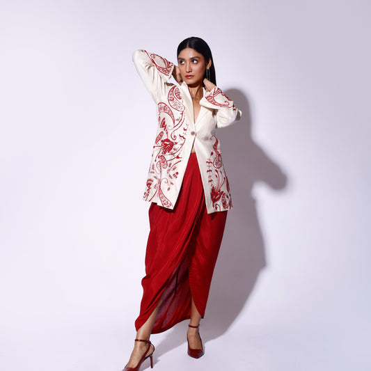 Silk Embroidered Blazer Skirt set