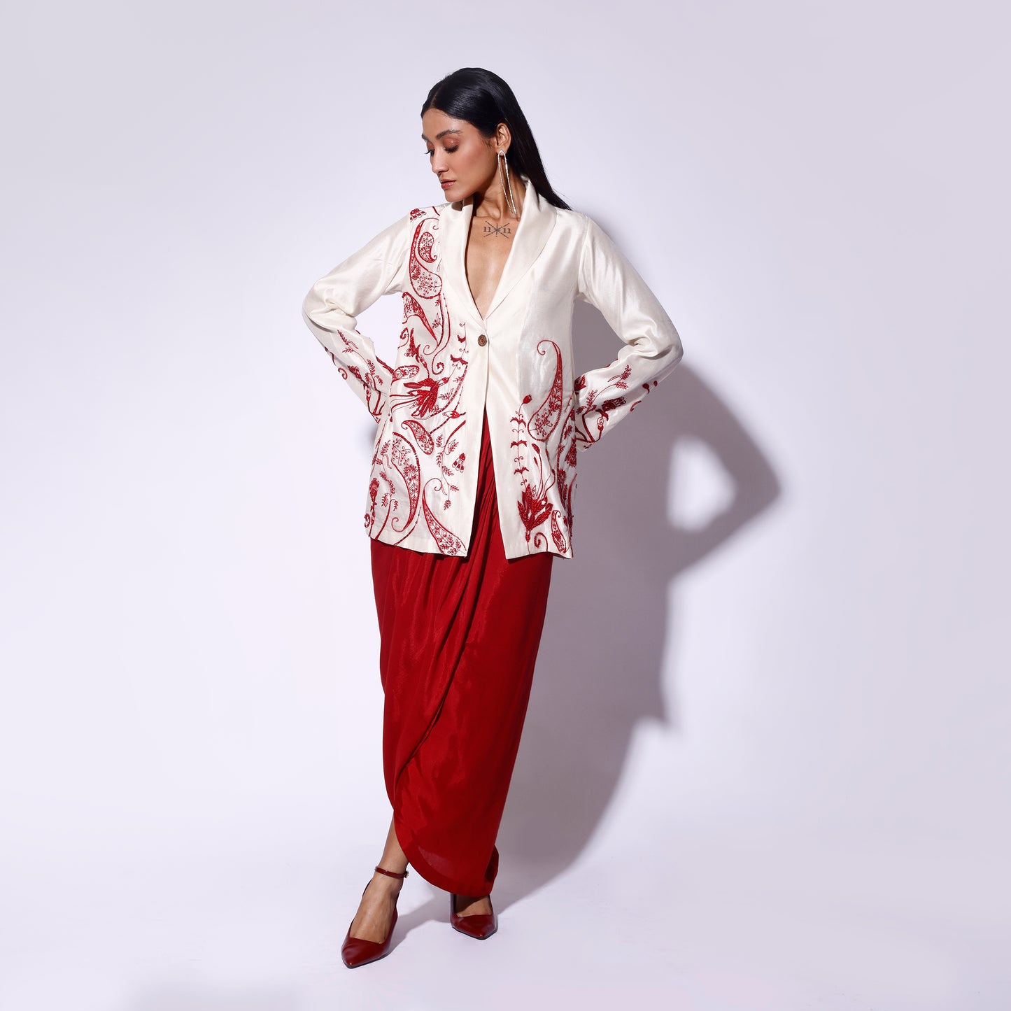 Silk Embroidered Blazer Skirt set