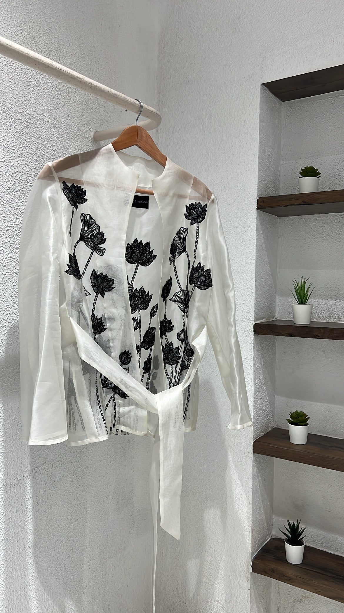 Vintage Lotus Embroidered White Wrap Top