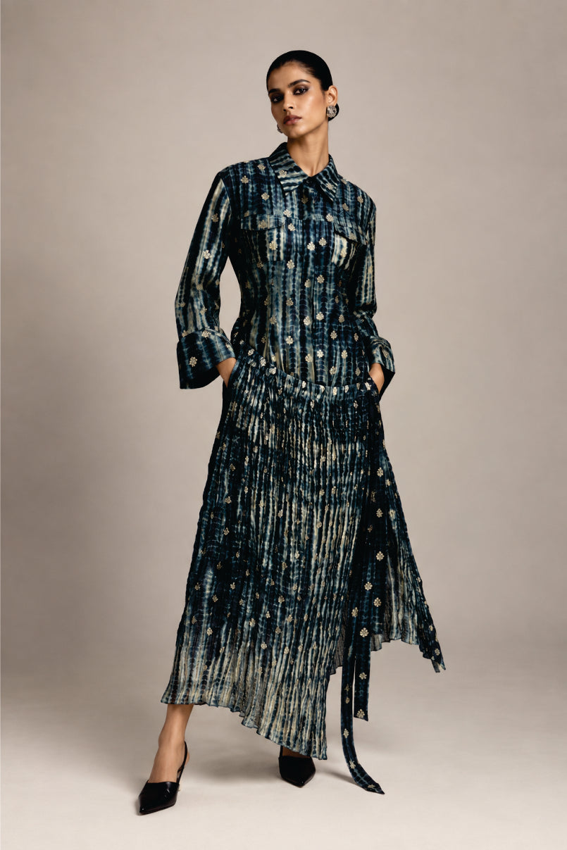 Black Benarasi & Shibori Shirt Dress and Skirt