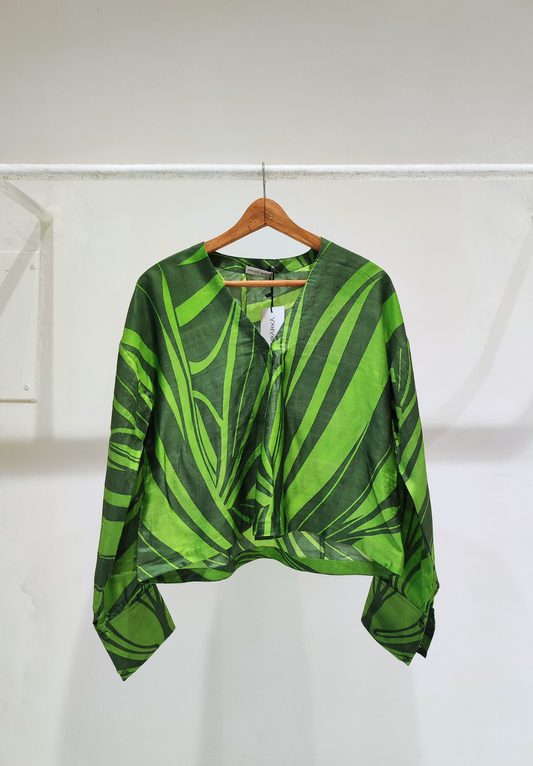 Green Print Overlap Top