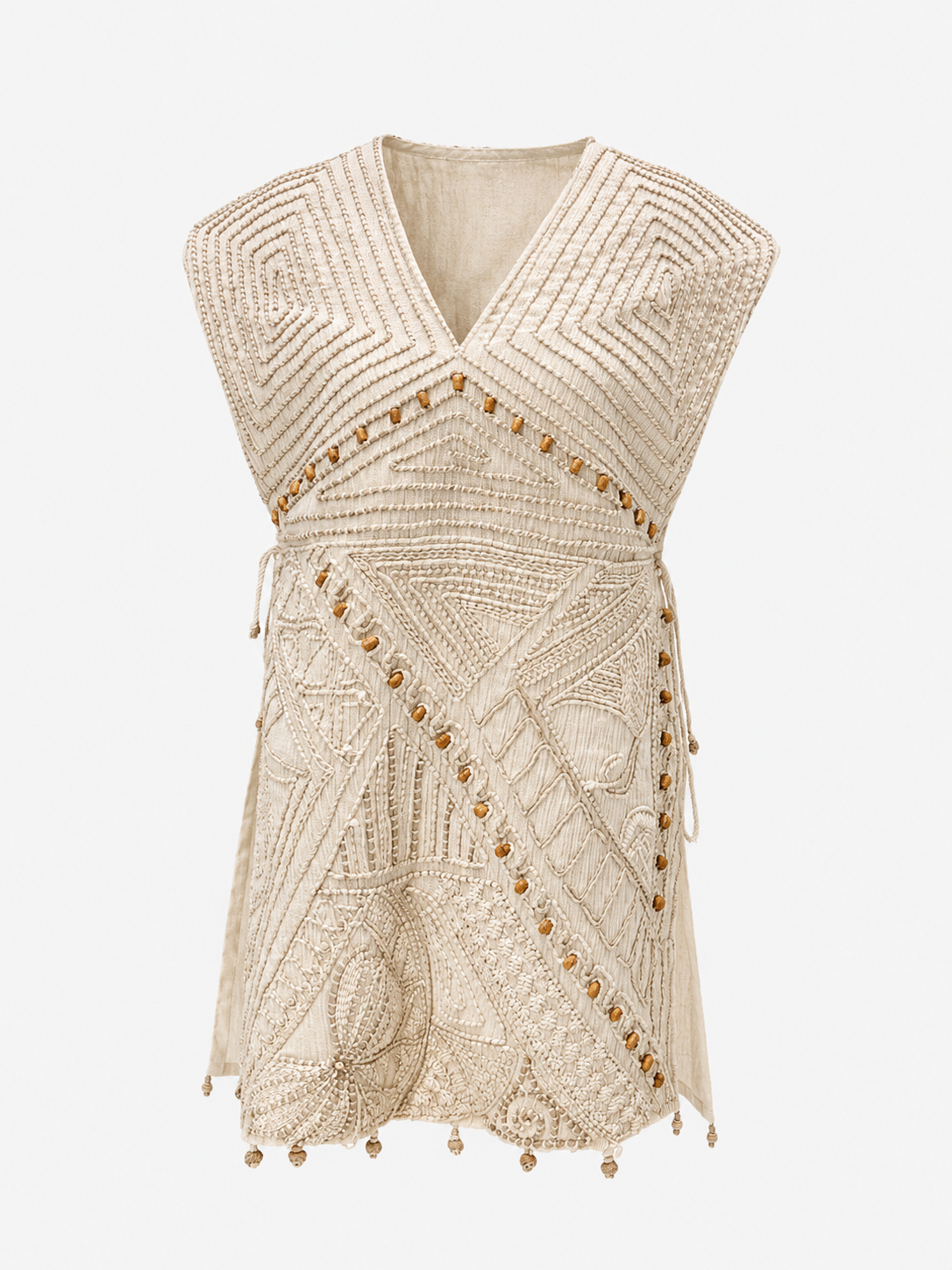 Ivory cord Embroidered Side-Tie Bib