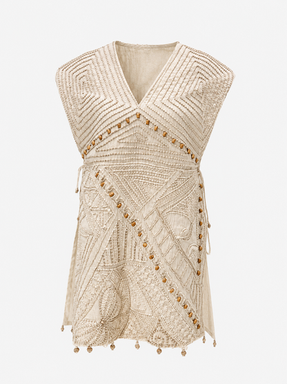 Ivory cord Embroidered Side-Tie Bib