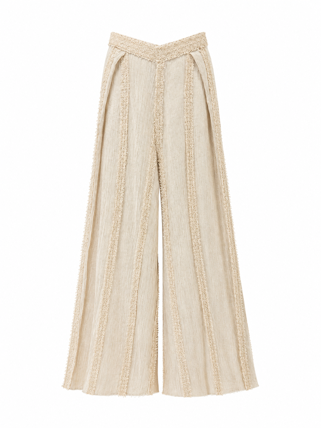 Ivory Crushed Cotton Net Trousers