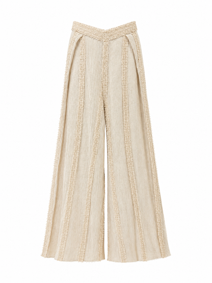 Ivory Crushed Cotton Net Trousers