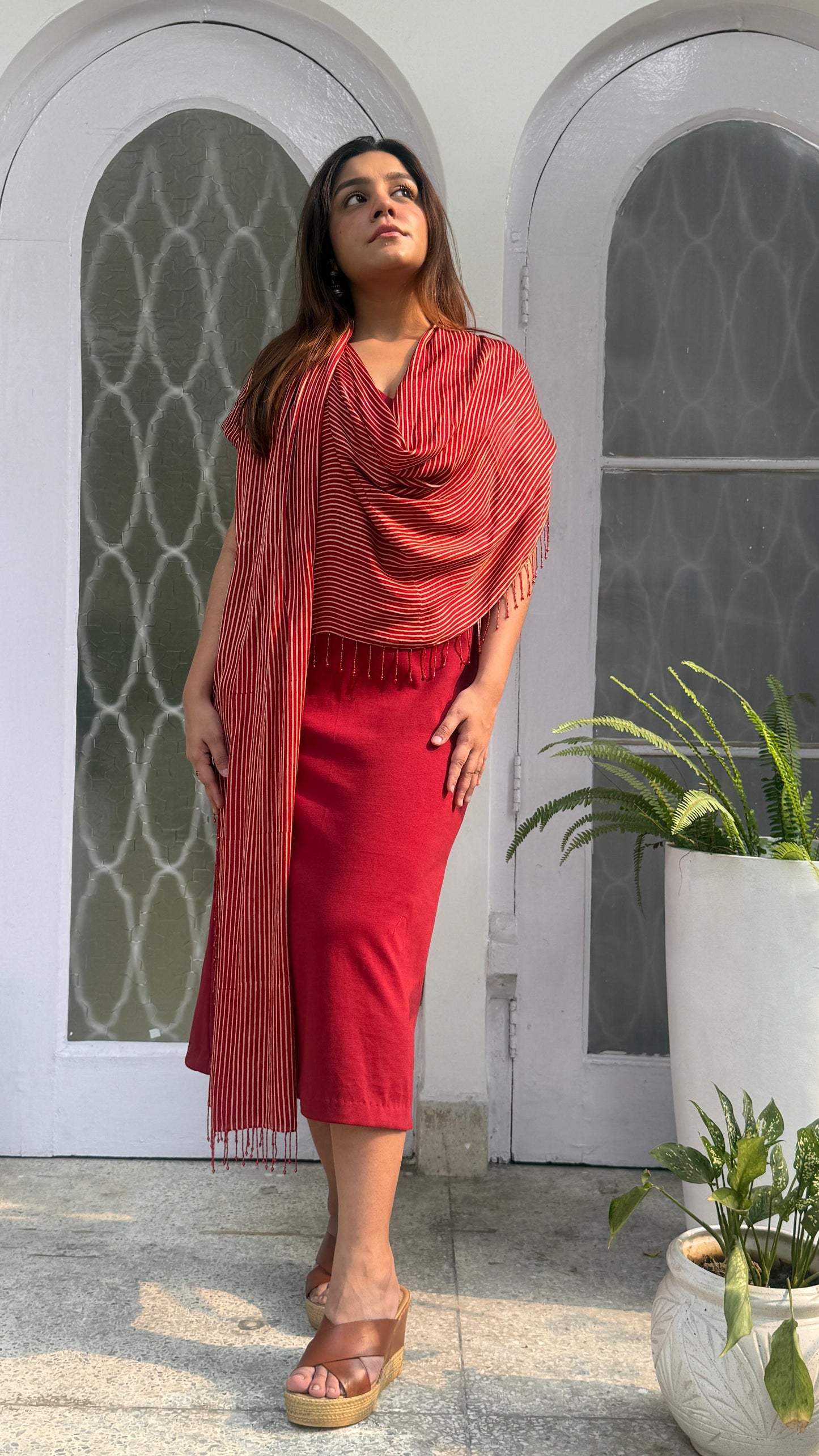 Red Knit Scarf Dress