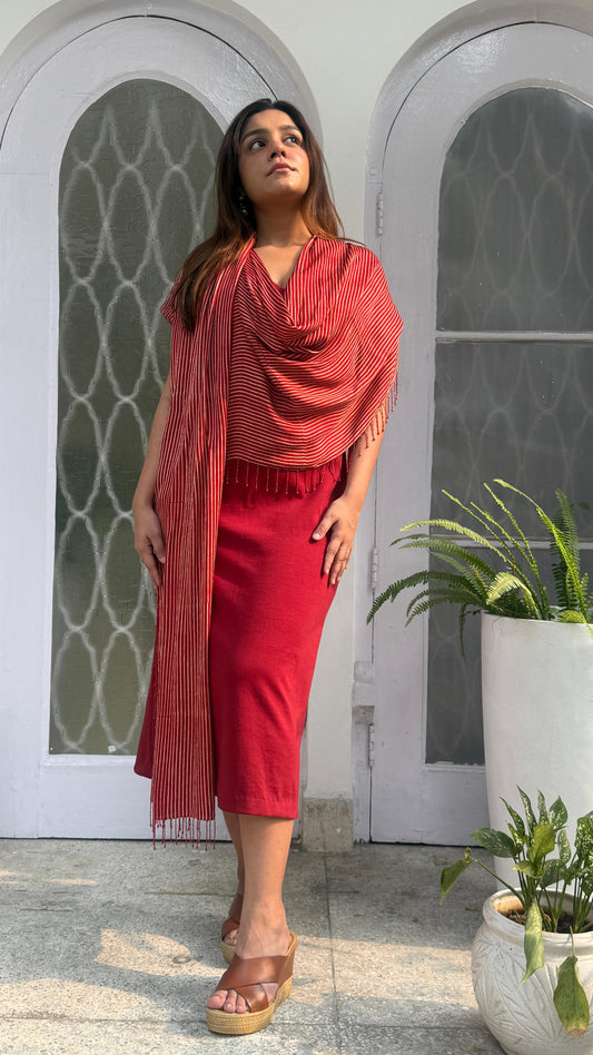 Red Knit Scarf Dress