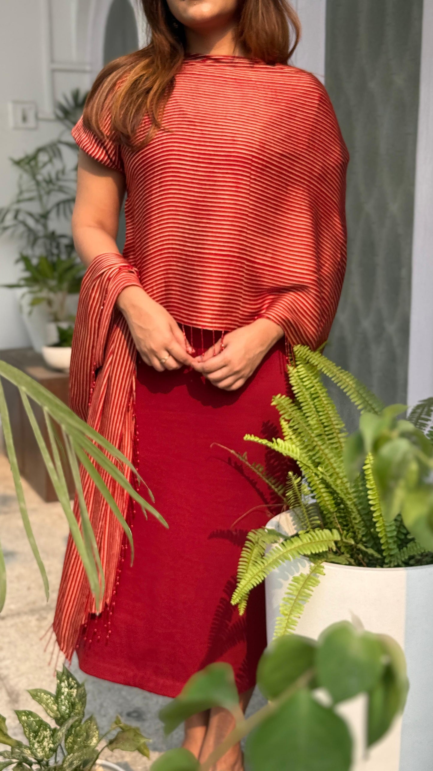 Red Knit Scarf Dress