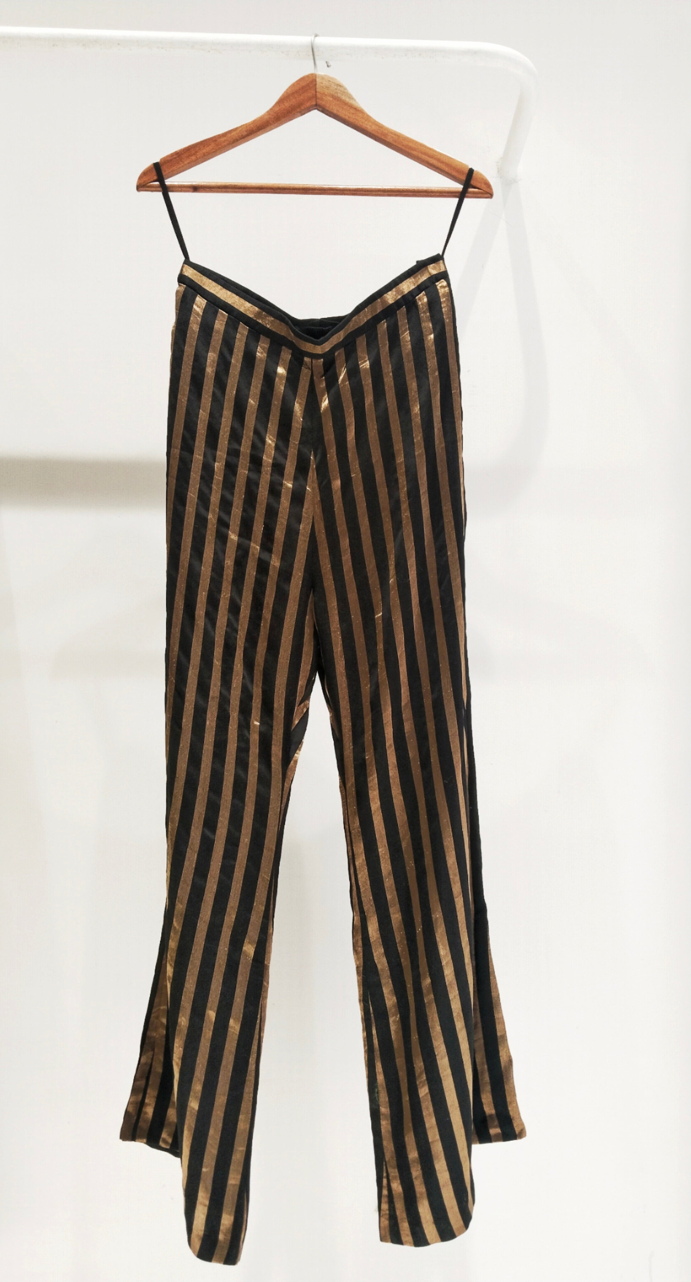 Black dress pants with gold stripe on sale