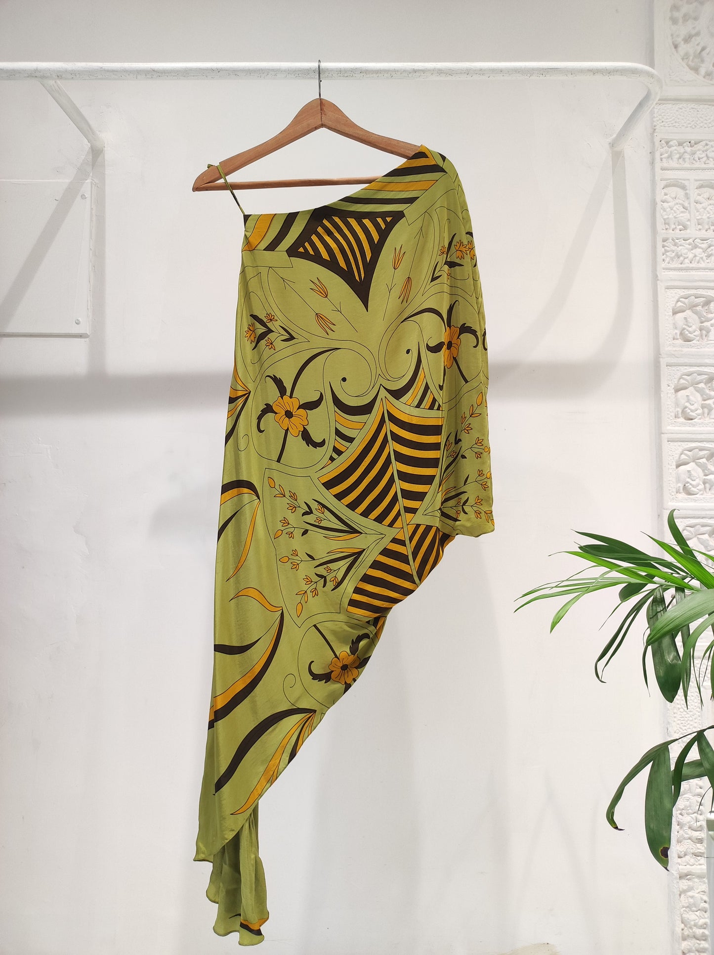 Olive Crepe Off-Shoulder Dress