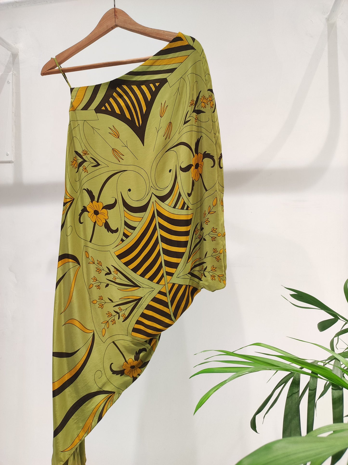 Olive Crepe Off-Shoulder Dress