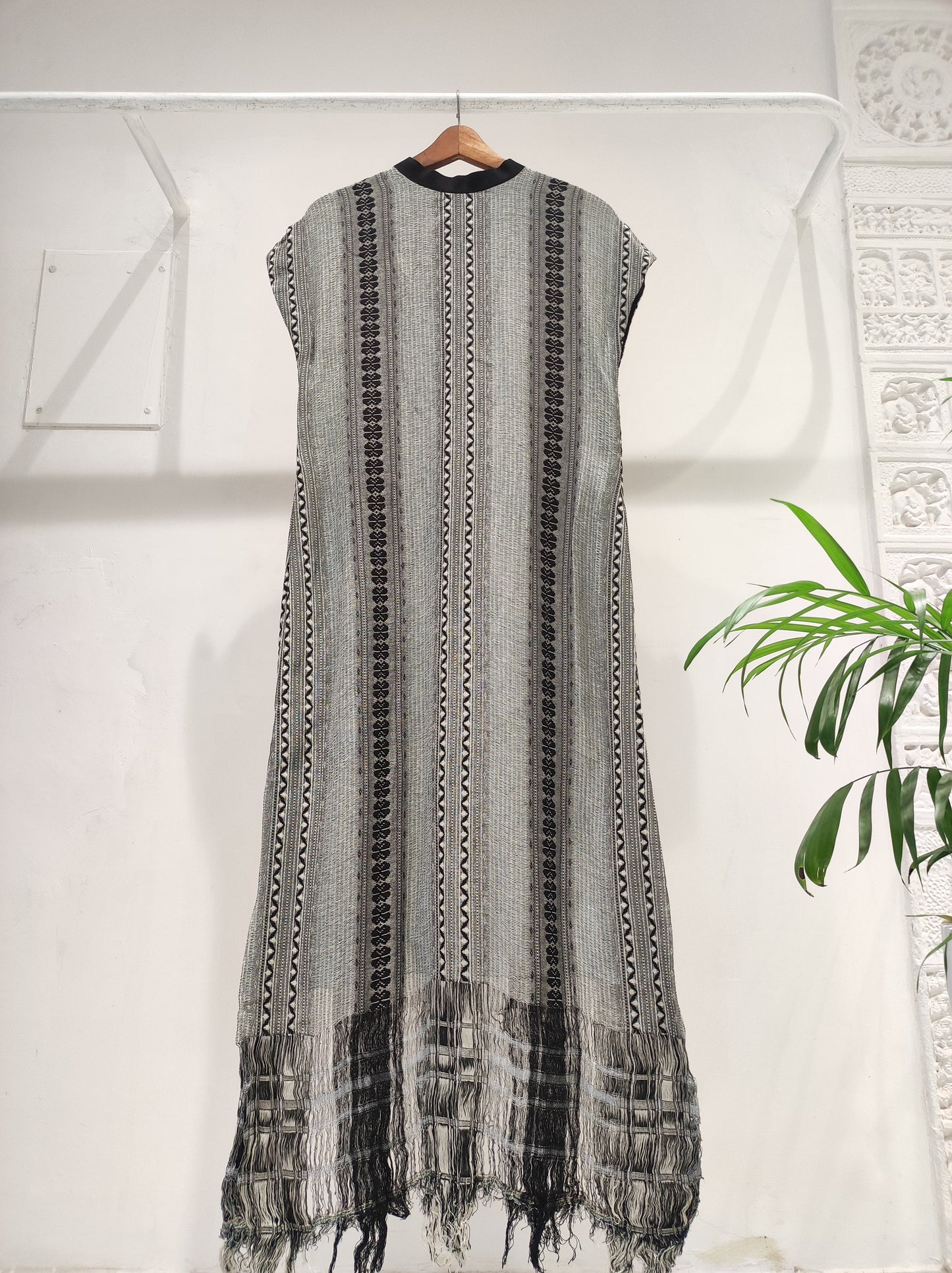 Blue Cotton Weave Long Fringe Dress