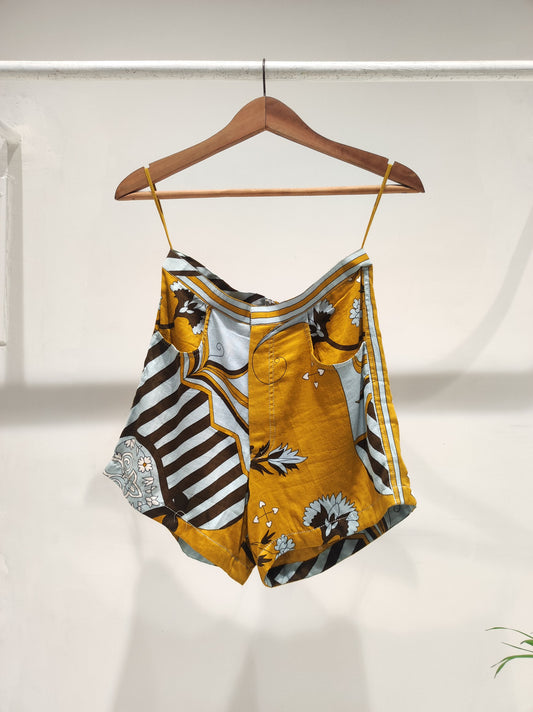 Mustard Cotton Satin Shorts