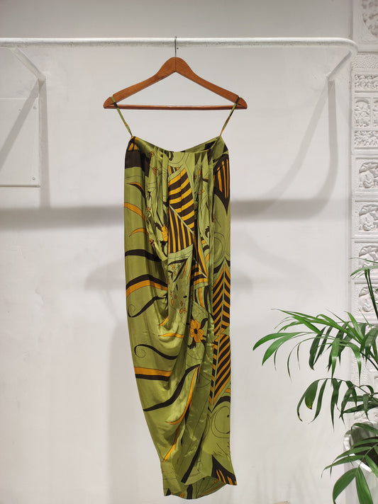 Olive Crepe Drape Skirt
