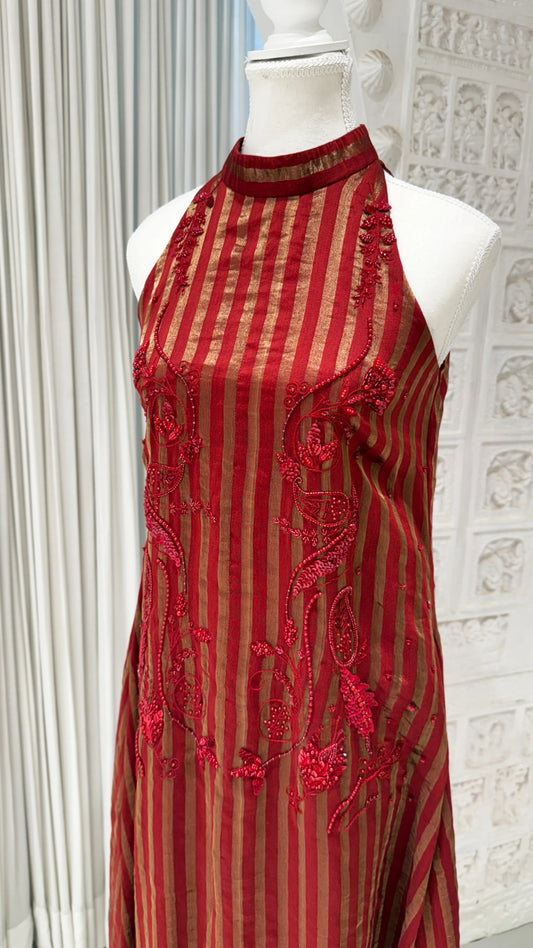 Red Gold Stripe Embroidered Tunic