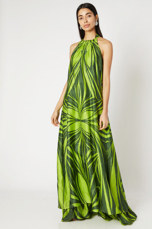 Hand Screen-Printed Halter Maxi