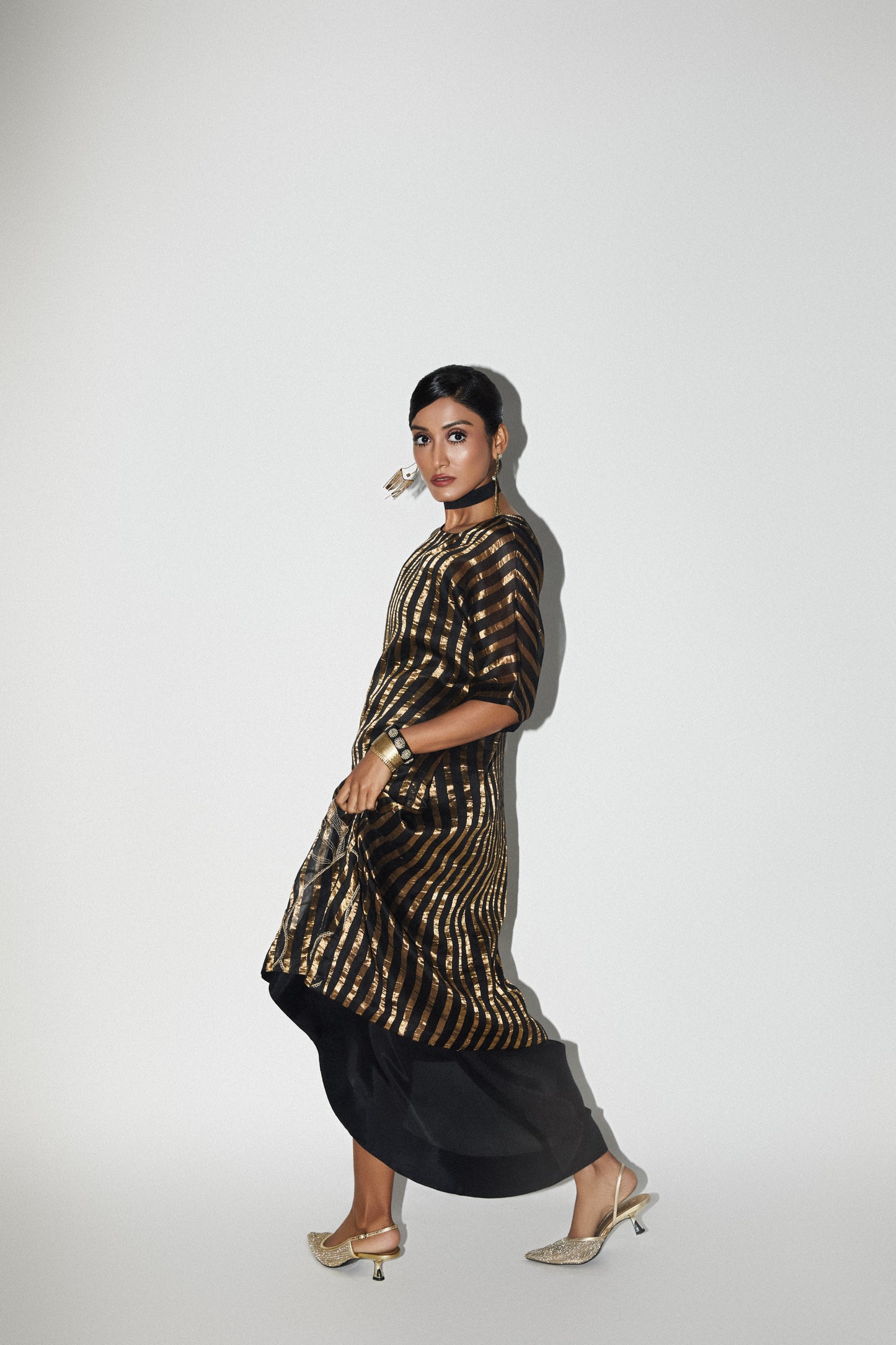 Black & Gold Embroidered Long Tunic