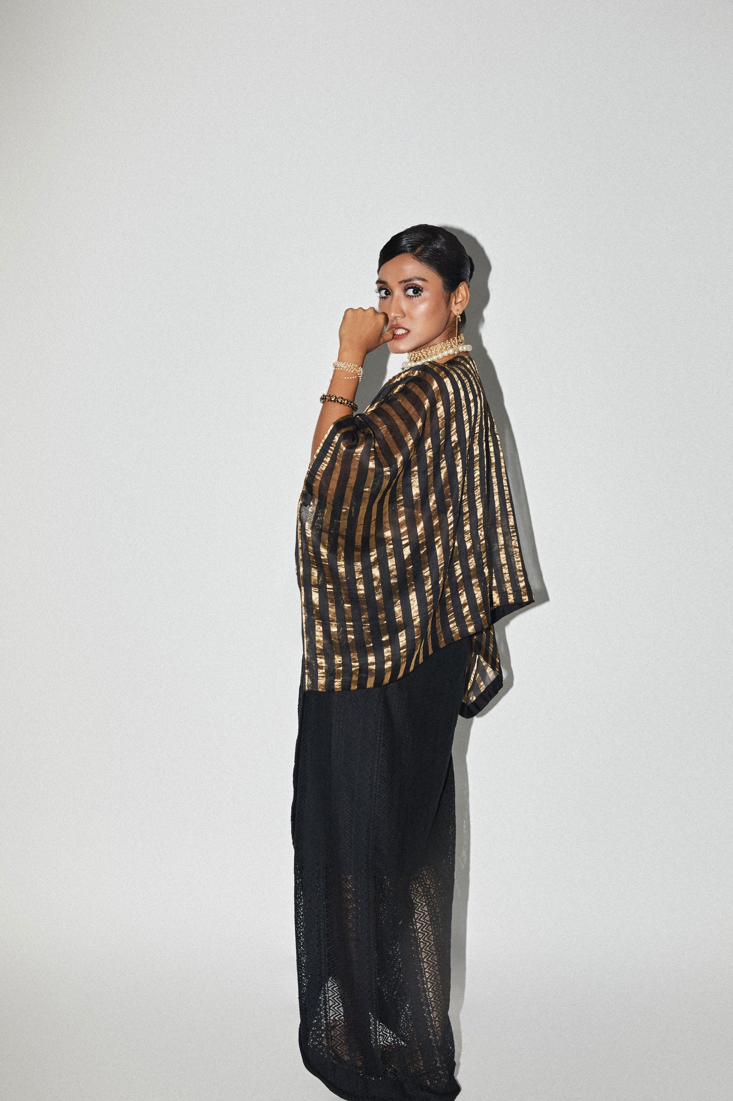 Black & Gold Embroidered Kaftan Top