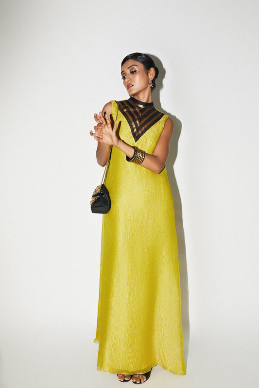 Lime Gold Tissue Maxi Dress