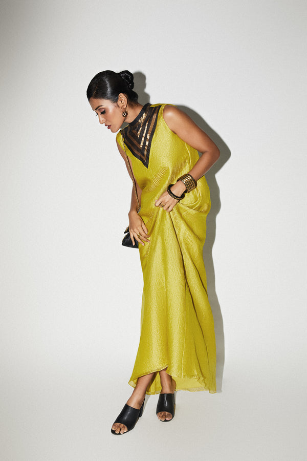 Lime Gold Tissue Maxi Dress