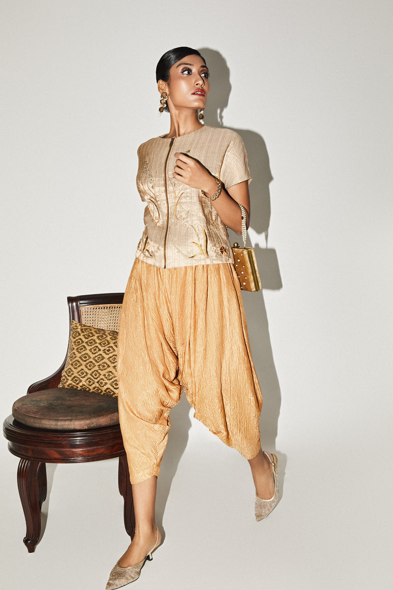 Orange Gold Tissue Dhoti