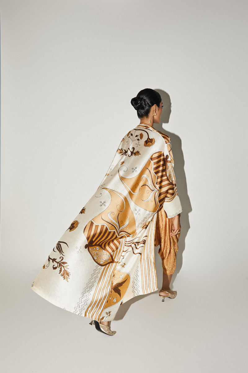 Orange Printed Silk Cape