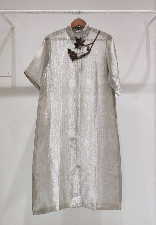 Silver Check Applique Midi