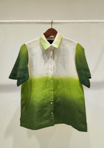 Green Linen Embroidered Shirt
