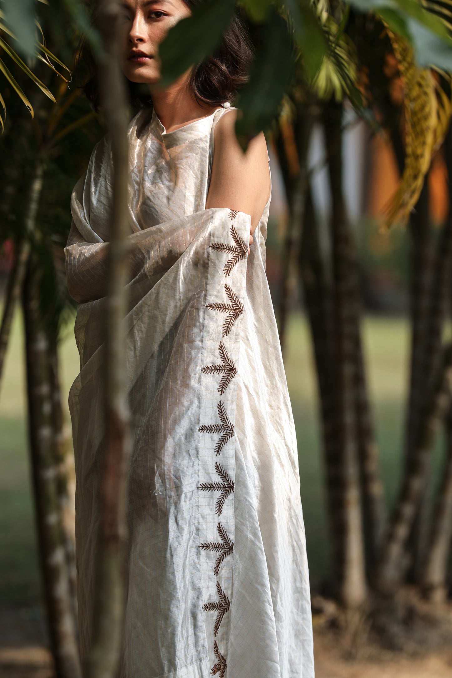 Silver Organza Tissue Drape Tunic Set